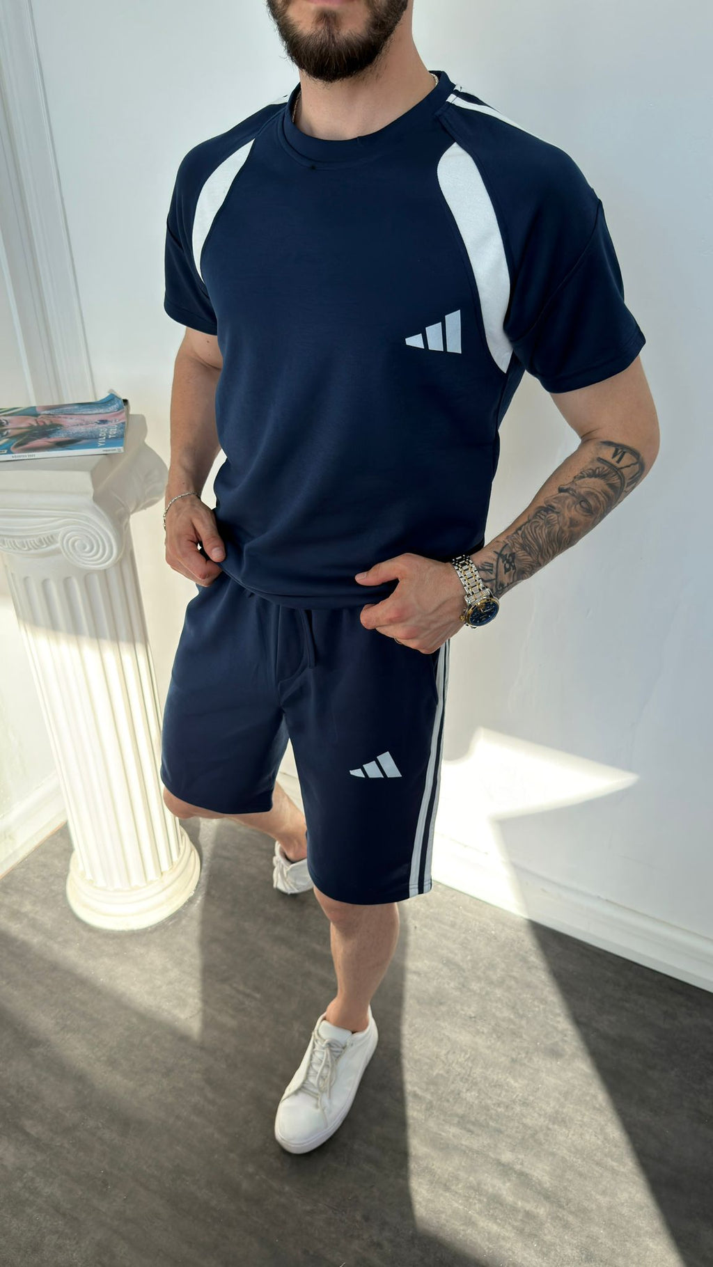 Adidas Lacivert İthal Şortlu Eşofman Takımı