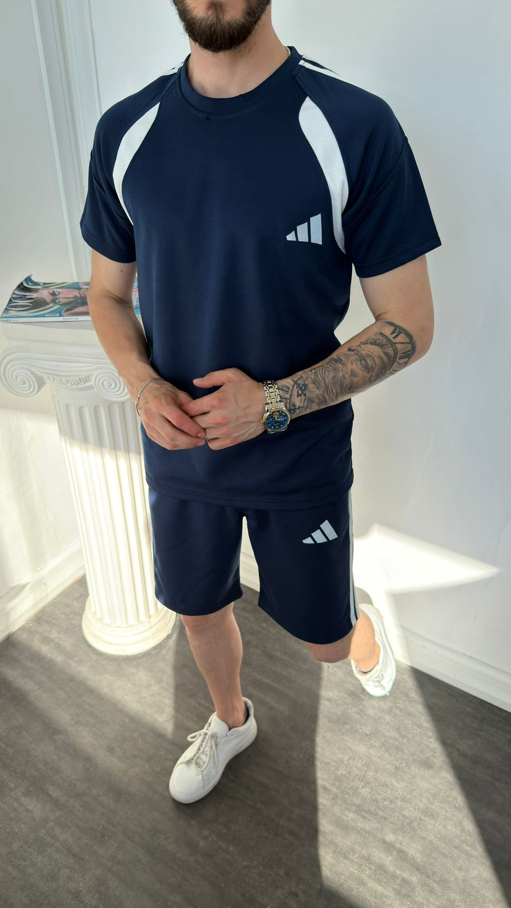 Adidas Lacivert İthal Şortlu Eşofman Takımı