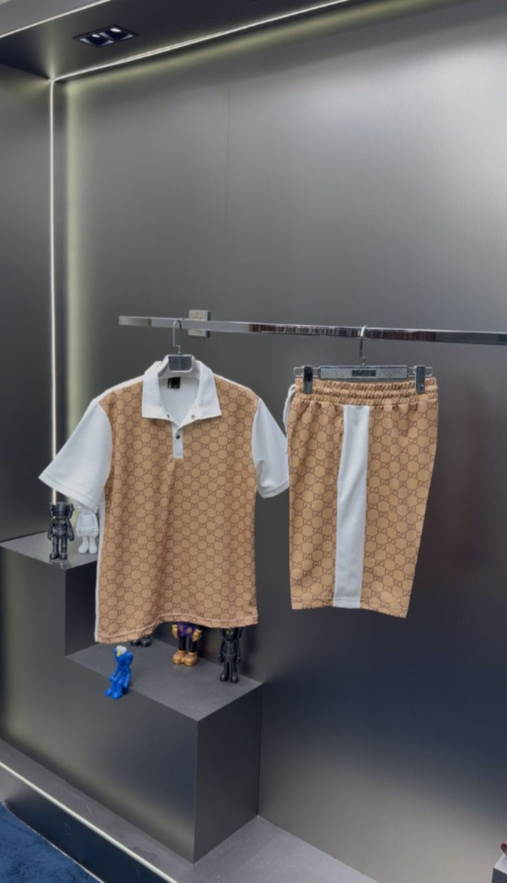Gucci Beyaz Kahve İthal Şortlu Eşofman Takımı