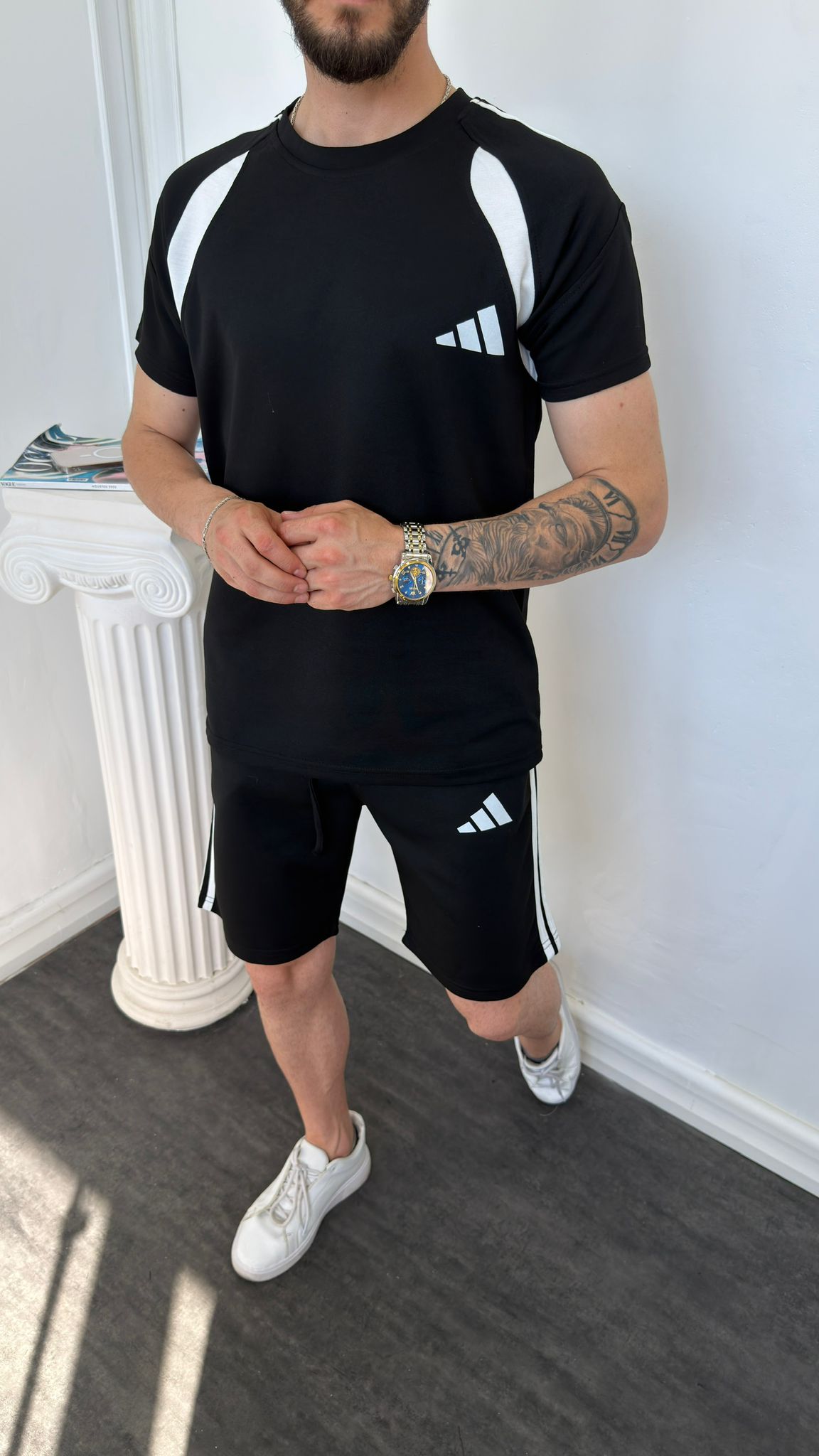 Adidas Siyah İthal Şortlu Eşofman Takımı