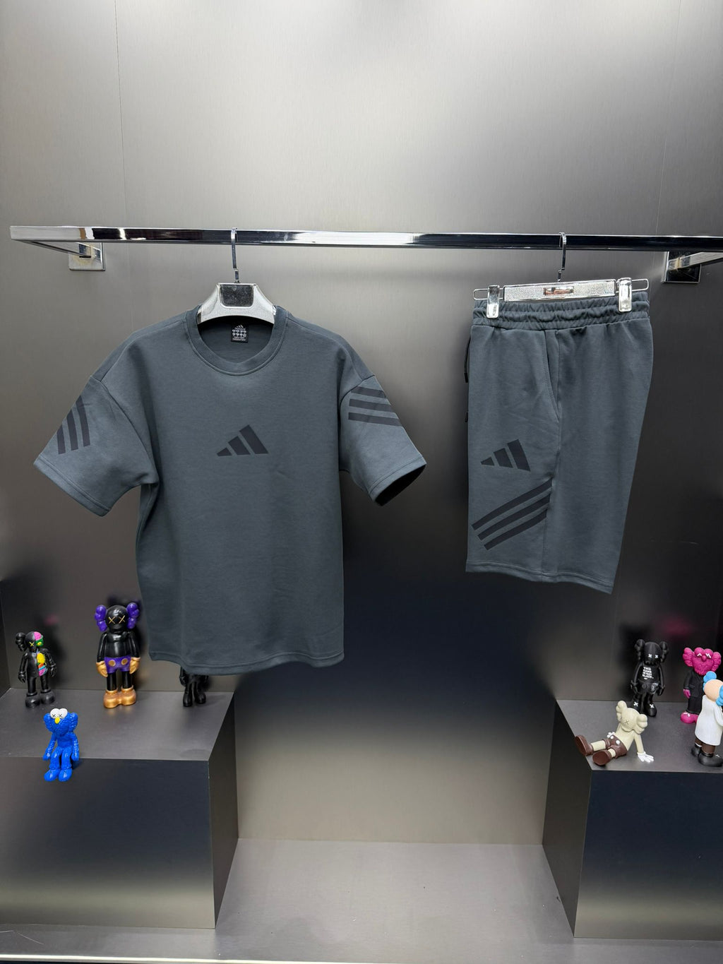 Adidas Gri İthal Şortlu Eşofman Takımı