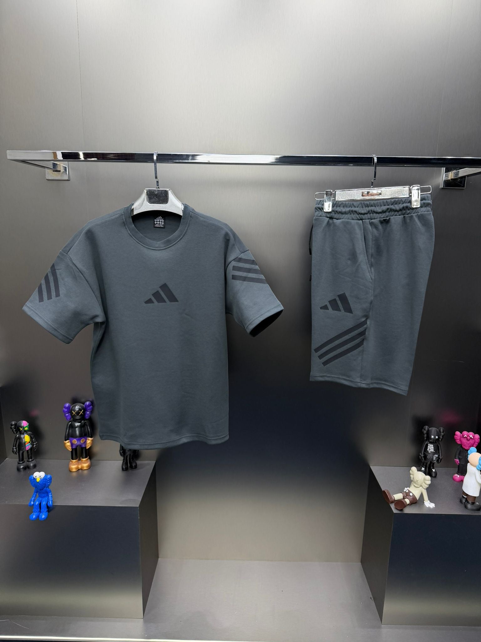 Adidas Gri İthal Şortlu Eşofman Takımı