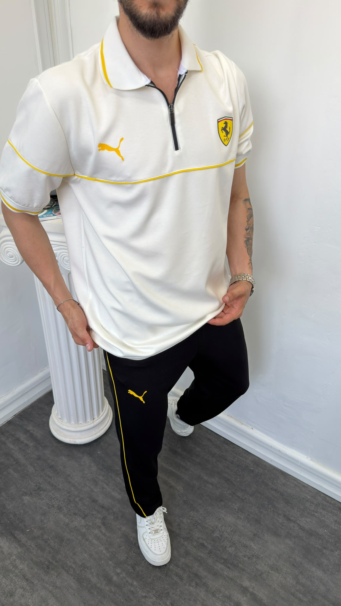 Puma Ferrari Beyaz Siyah İthal Yazlık Eşofman Takımı