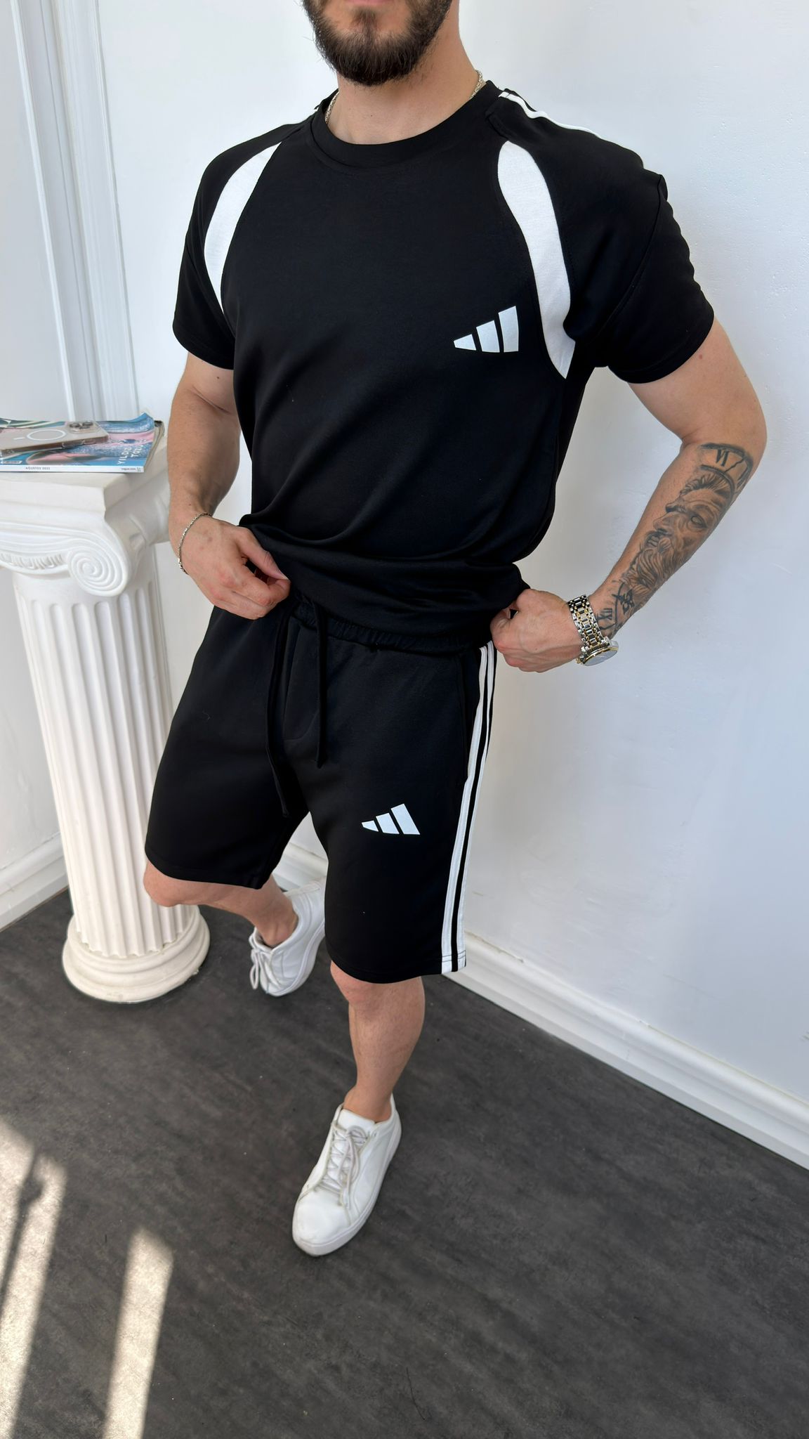Adidas Siyah İthal Şortlu Eşofman Takımı
